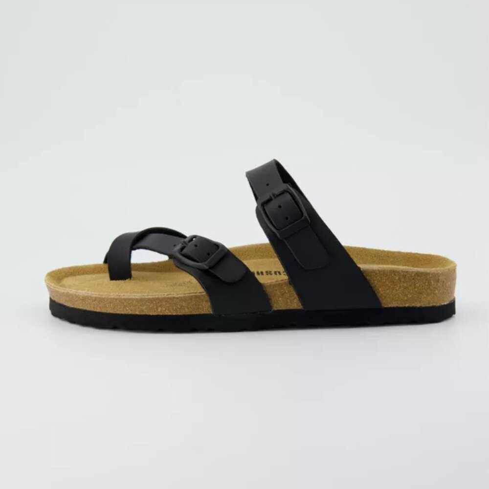 CUSHIONAIRE Luna Cork Footbed Sandals – Black, Size 7.5 - Picture 2 of 6